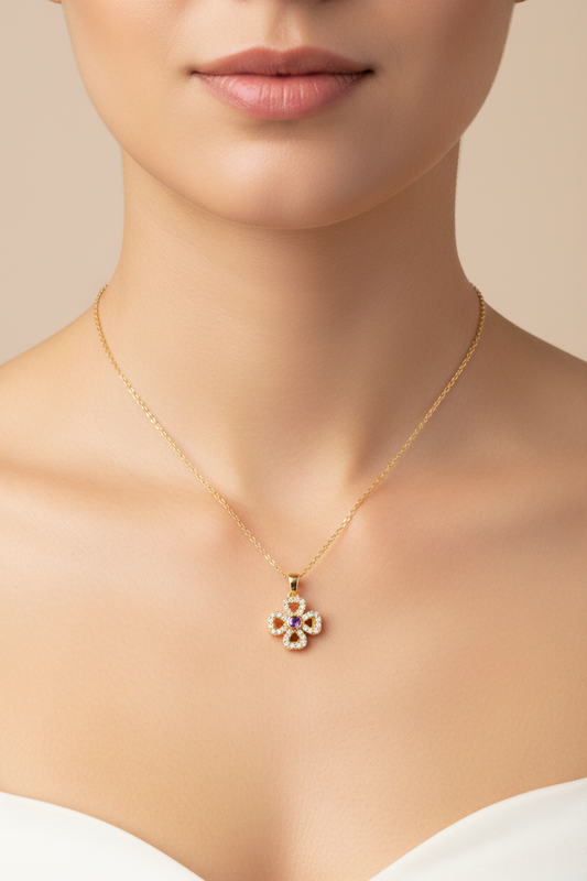 Golden Floral Crystal Pendant Necklace