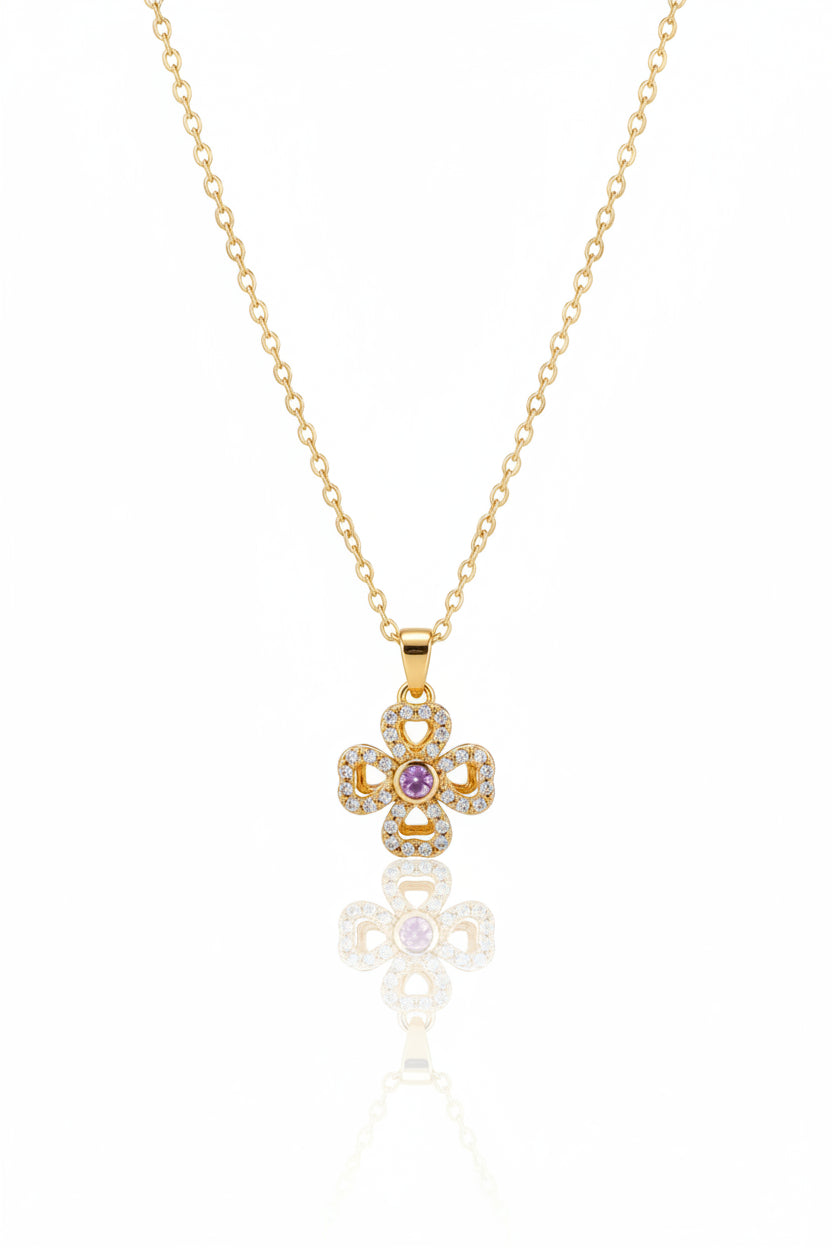 Golden Floral Crystal Pendant Necklace