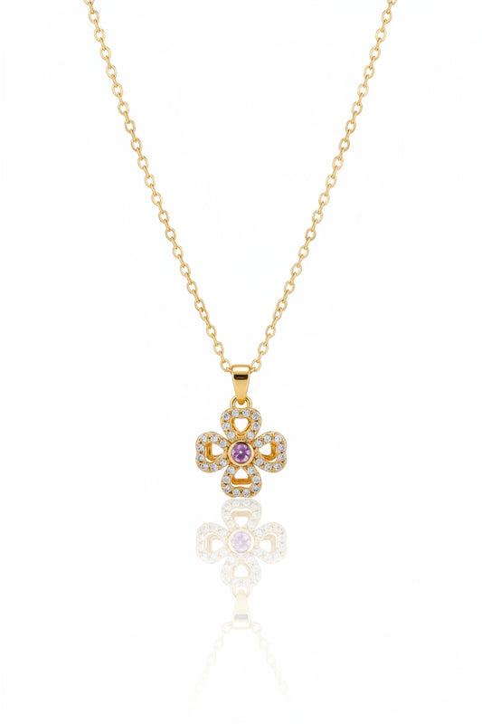 Golden Floral Crystal Pendant Necklace