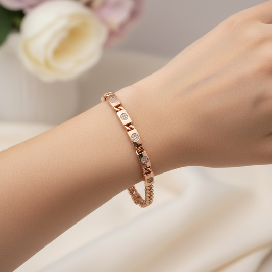 Bezel set crystal gold chain bracelet