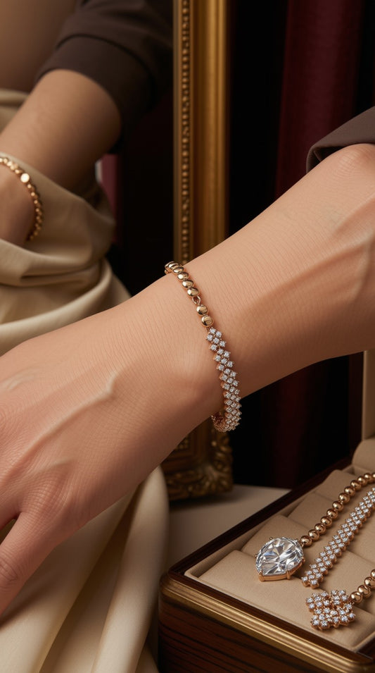 Pave gemstones rose gold bracelet